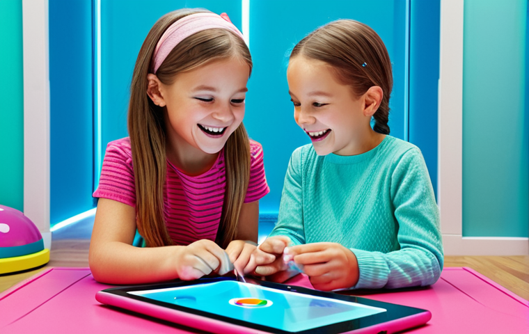 **Digital Interaction:**
    A joyful young girl and her friend, both wearing modest, colorful children's outfits, engaged in a bright, modern playroom. They are happily interacting with a tablet, on which a vibrant, 3D holographic LOL Surprise character appears to be interacting with the physical environment via augmented reality. The scene is captured with perfect anatomy, correct proportions, natural pose, well-formed hands, proper finger count. Professional studio photography, vibrant colors, clear focus. safe for work, appropriate content, fully clothed, family-friendly.